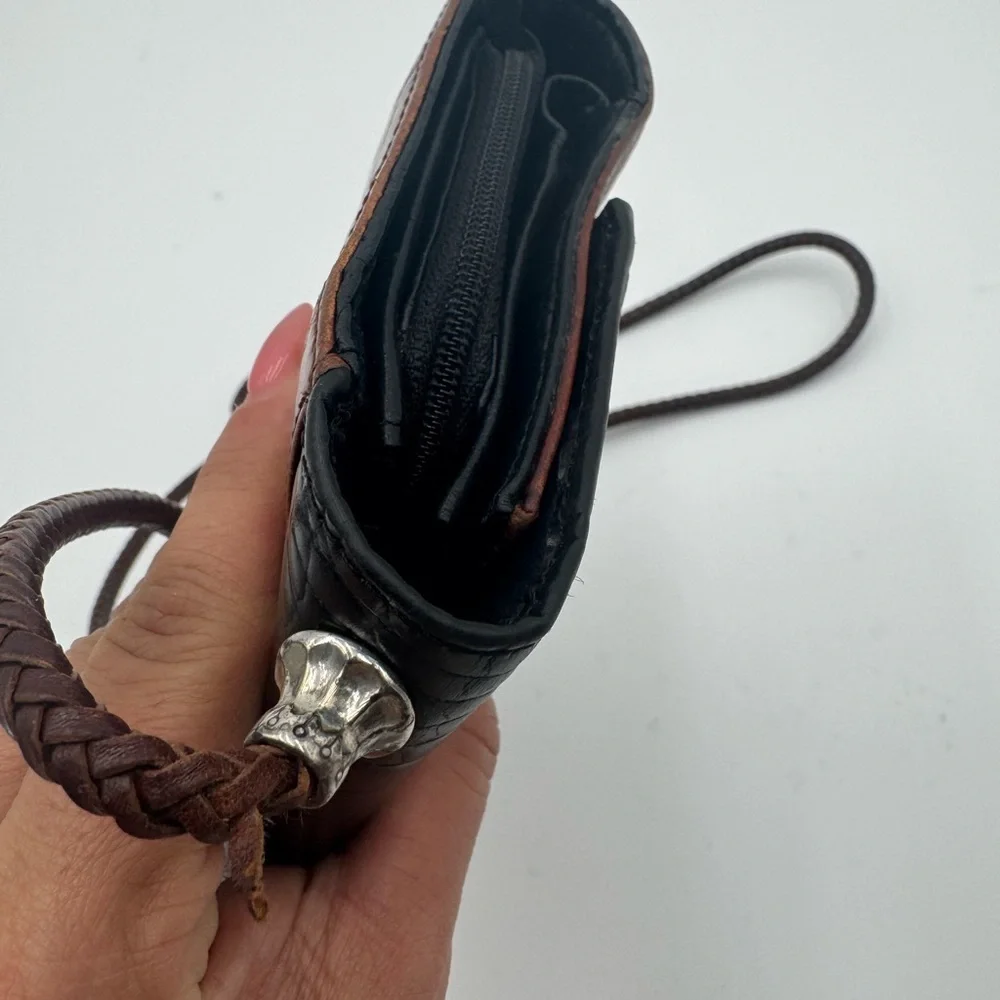 BRIGHTON Large Wallet Organizer Black Brown Croc Embossed Roped Chain